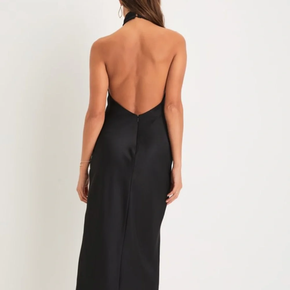 Beyond Classy Black Satin Halter Midi Dress - Picture 3 of 4